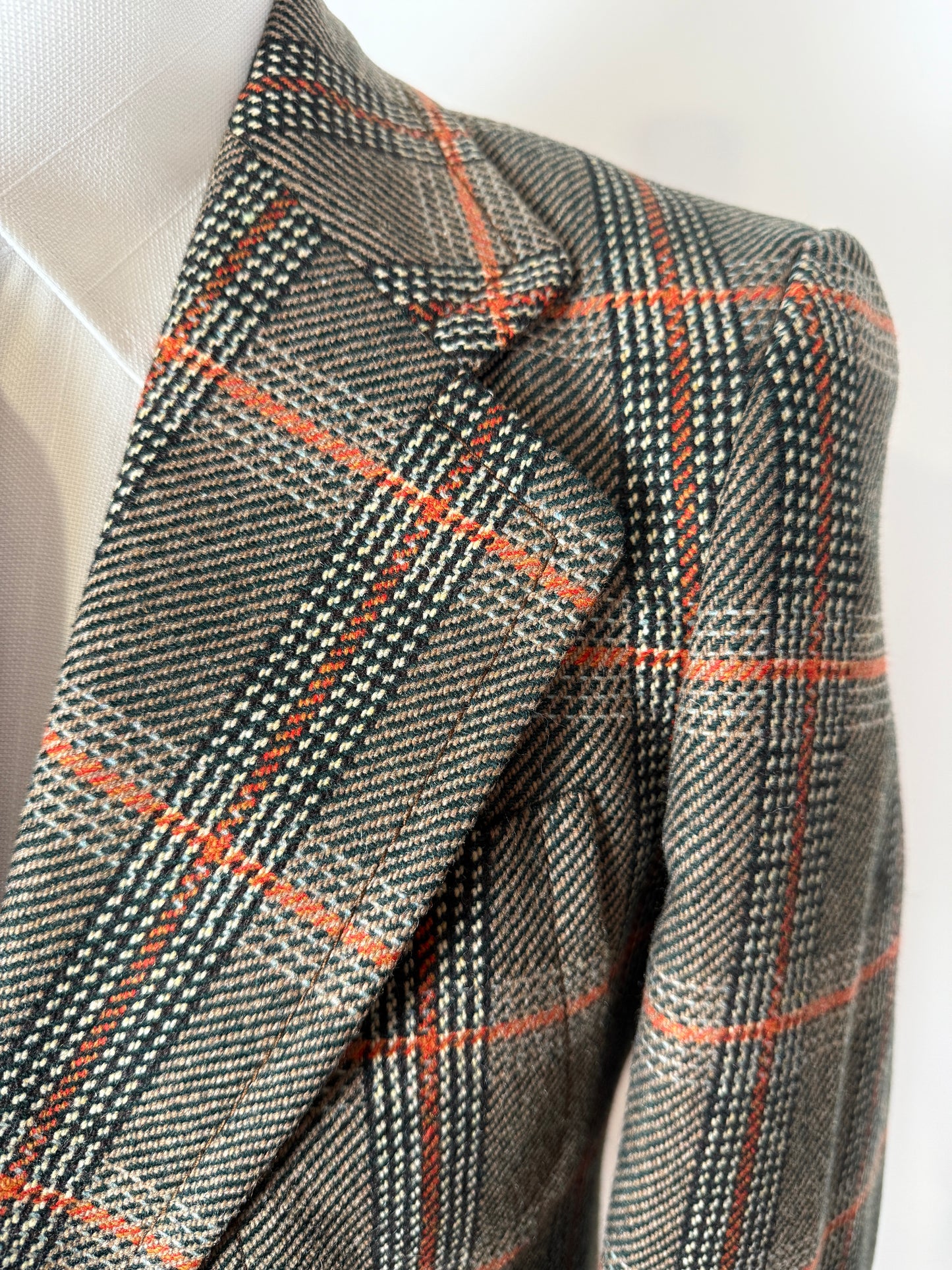 Giacca anni ‘70 Marzotto tweed a quadri verde arancio - tg. 42/44