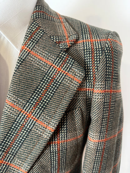 Giacca anni ‘70 Marzotto tweed a quadri verde arancio - tg. 42/44