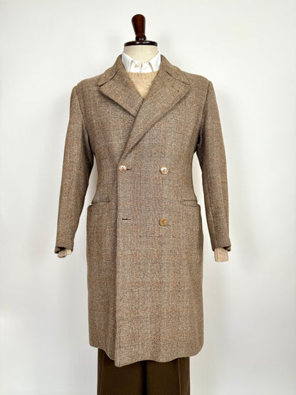 Cappotto doppiopetto sartoriale anni ‘50/‘60 glen check tabacco - tg. 44-46