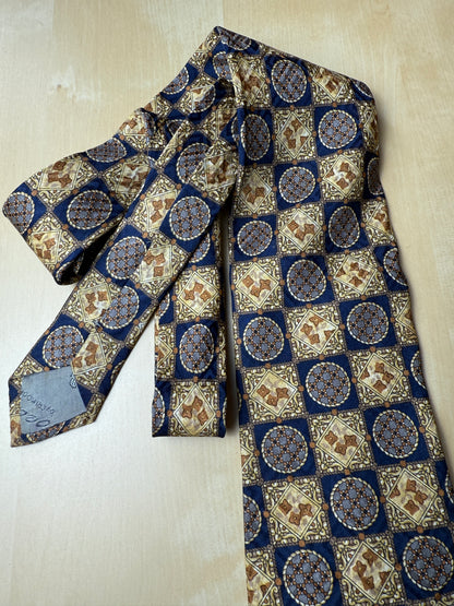 Cravatta anni ‘80 jacquard quadri e medaglioni