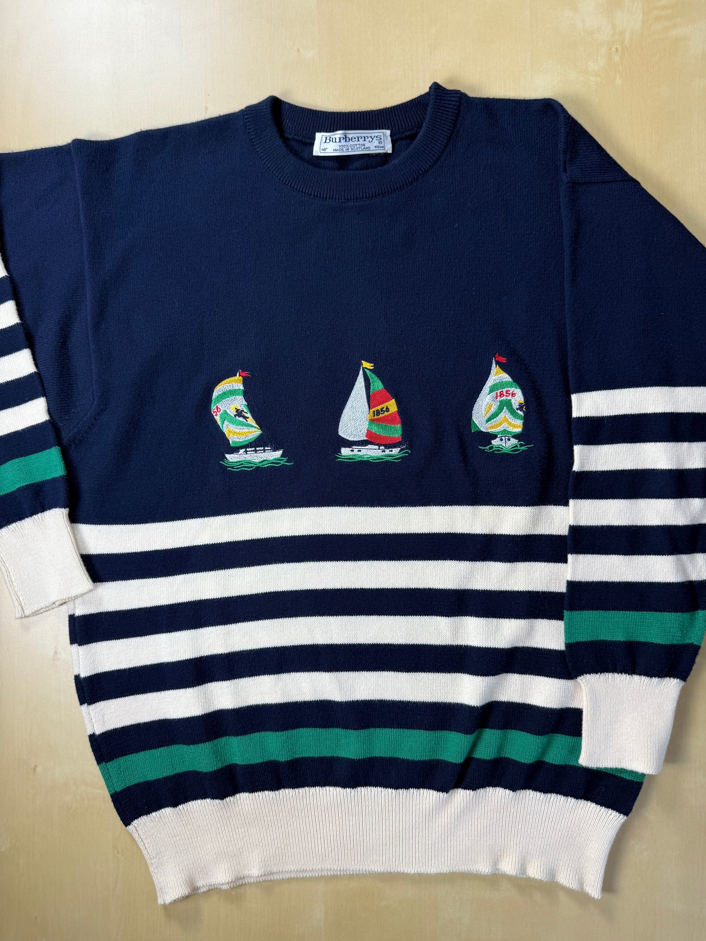 Pullover Burberrys in cotone anni '80 con barche a vela - M/L