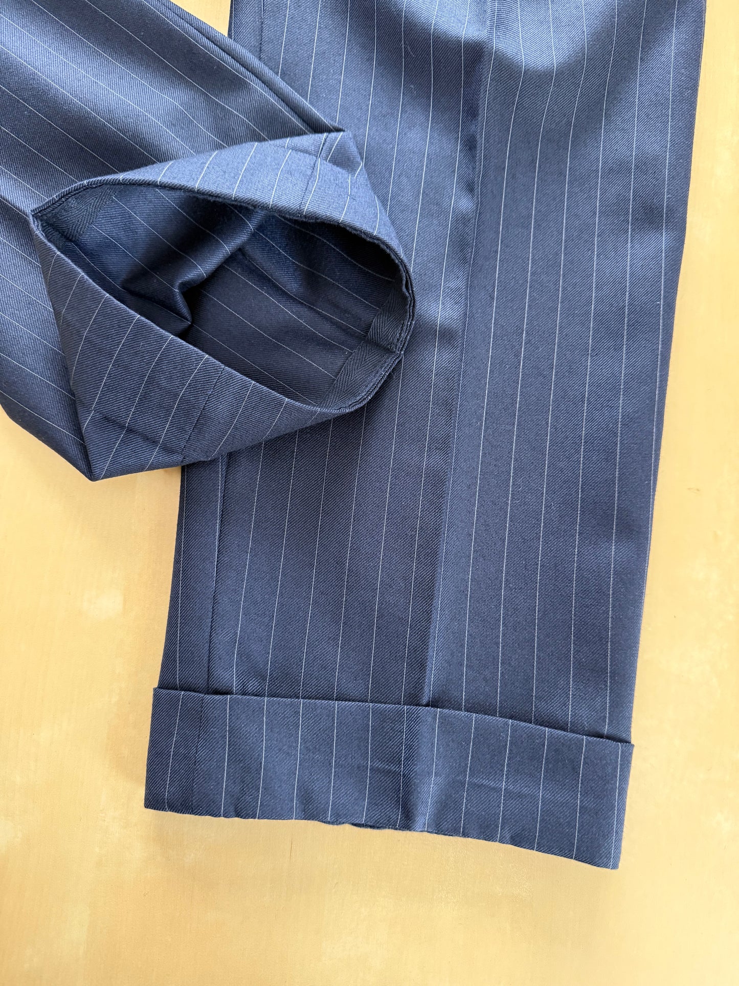 Pantaloni sartoriali flanella pettinata lana e cashmere blu gessato - tg. 50/52