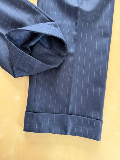 Pantaloni sartoriali flanella pettinata lana e cashmere blu gessato - tg. 50/52
