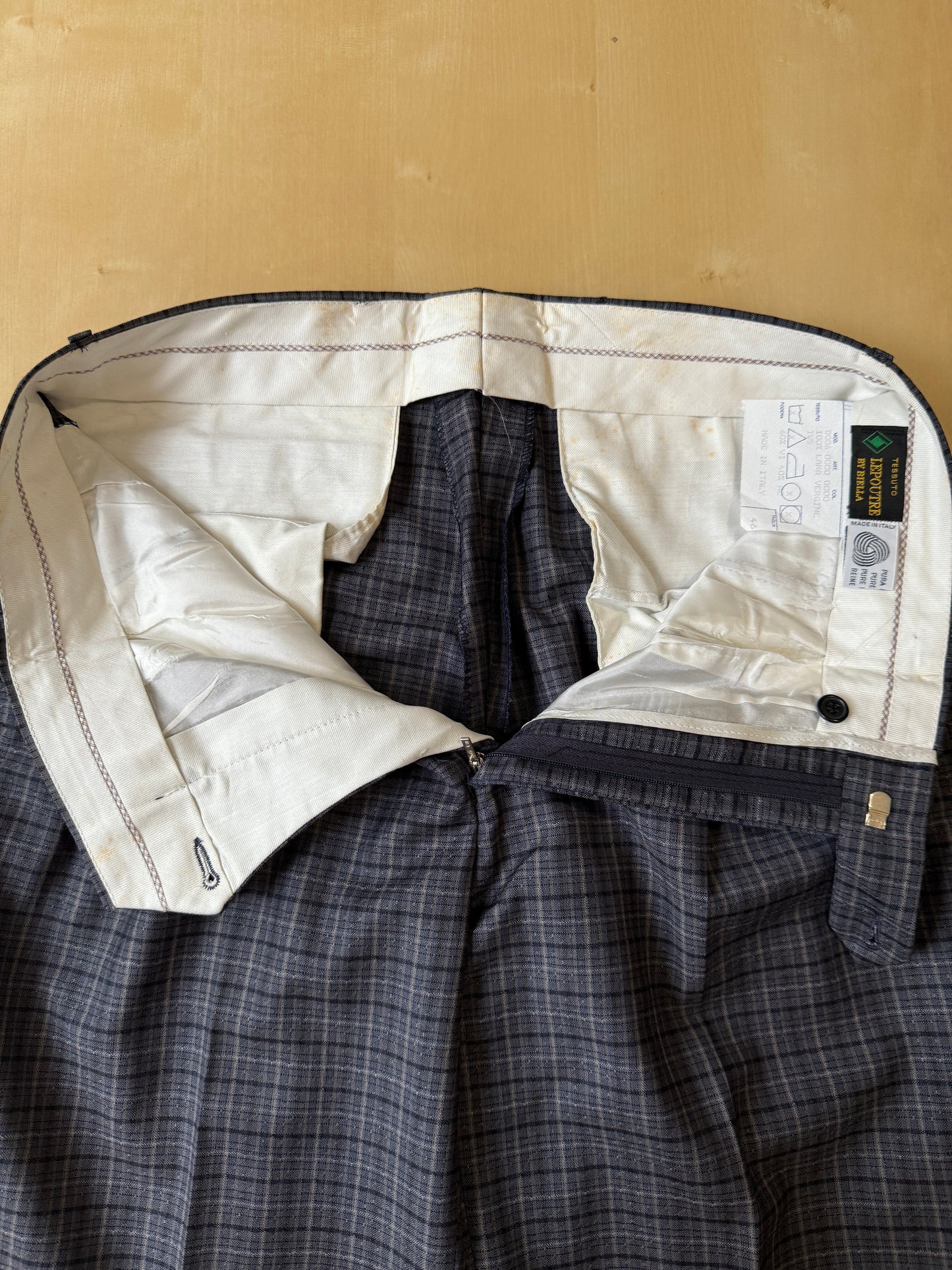 Pantalone in fresco lana anni '70/'80 a quadri blu (NOS) - tg. 46