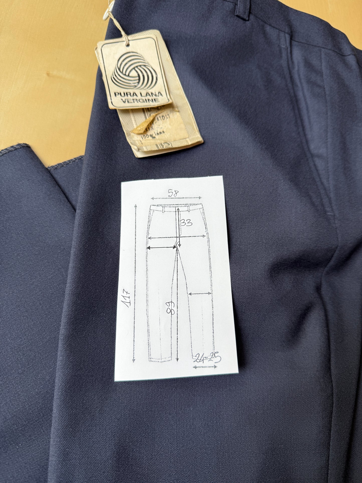 Pantalone anni ‘90 in fresco lana blu (NOS) - tg. 58/60
