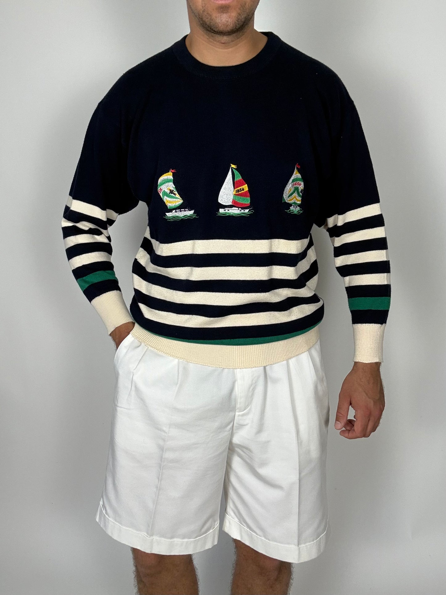 Pullover Burberrys in cotone anni '80 con barche a vela - M/L
