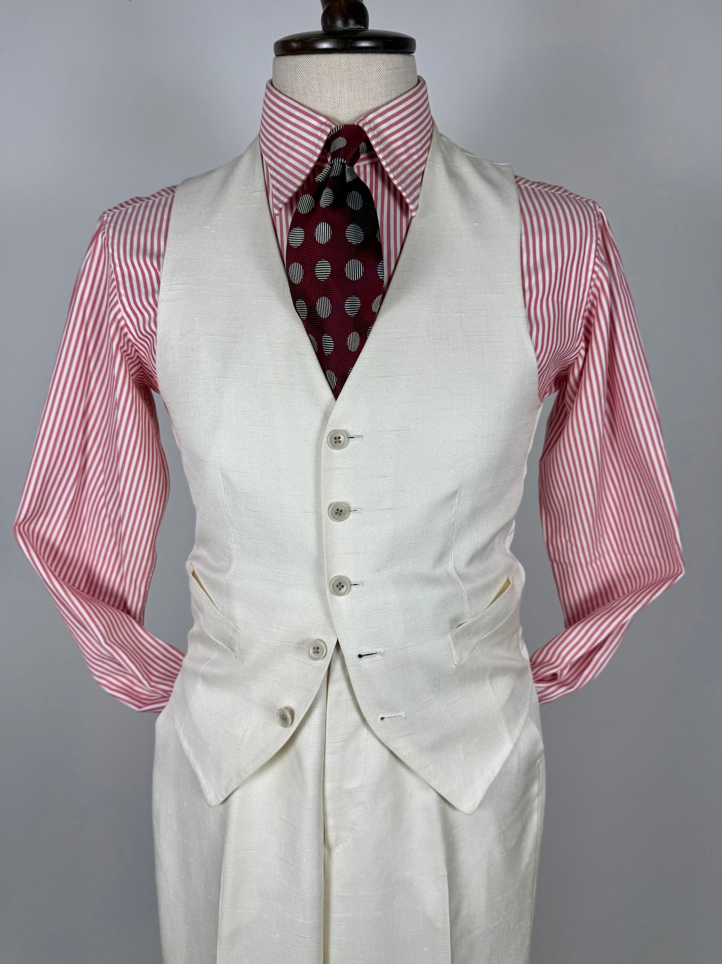 Completo 3 pezzi anni '70 seta shantung avorio - tg. 42/44