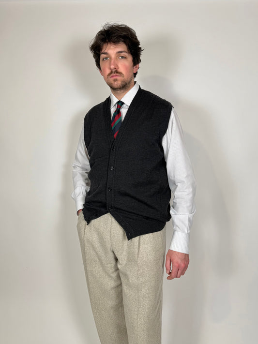 Gilet cardigan antracite in pura lana merino - XL (54-56)