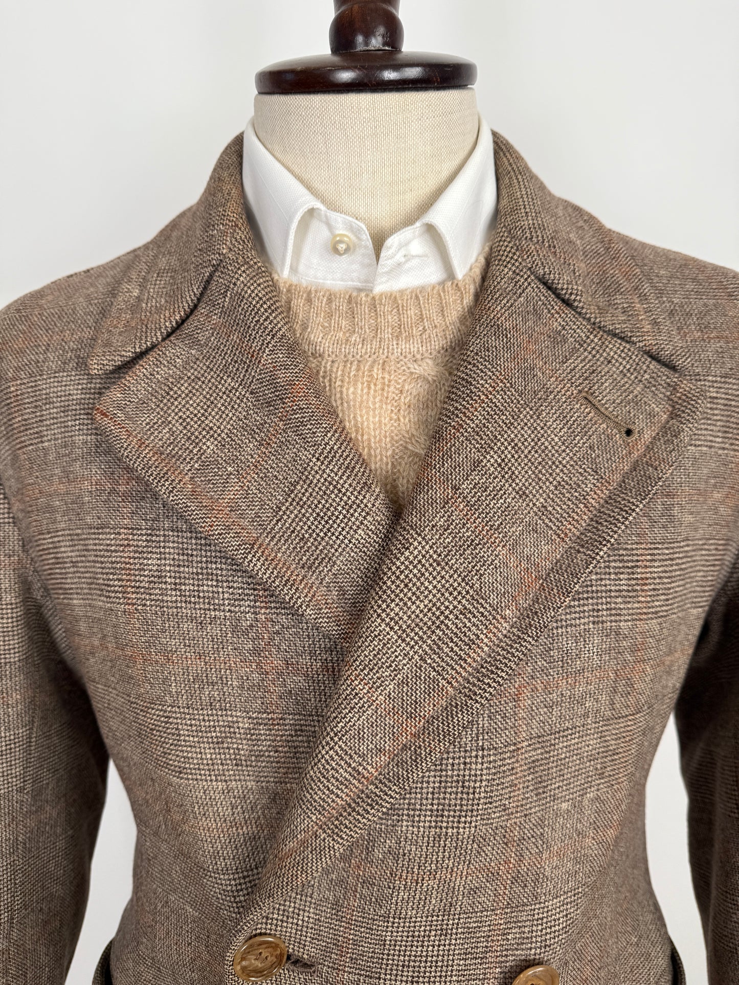 Cappotto doppiopetto sartoriale anni ‘50/‘60 glen check tabacco - tg. 44-46