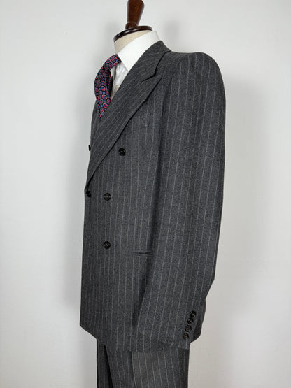 Completo doppiopetto sartoriale anni ‘70 in flanella grigio gessato - tg. 50/52 drop basso