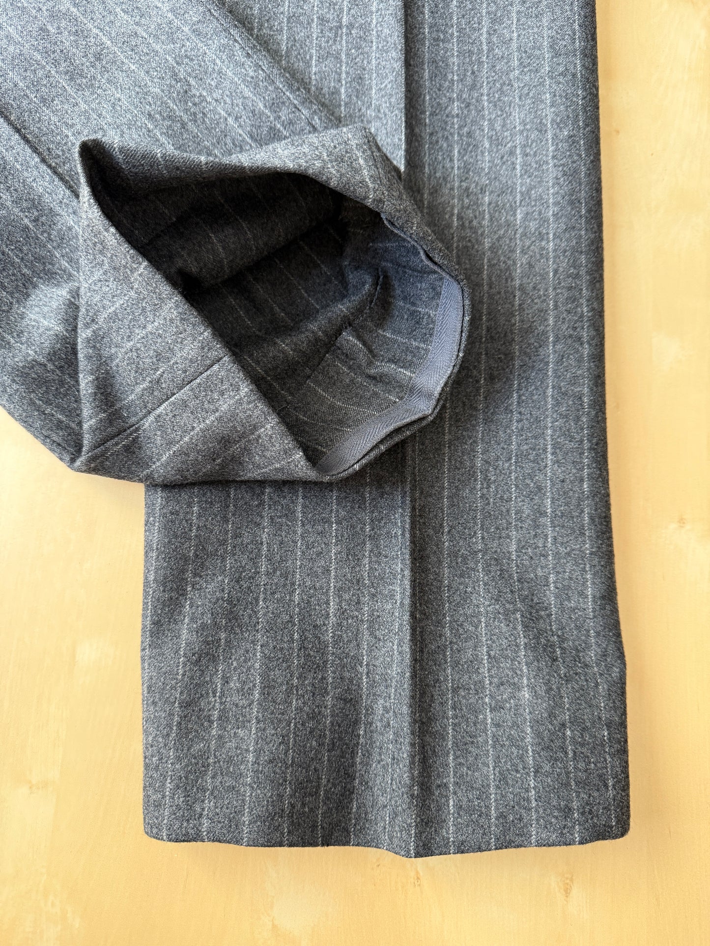 Completo doppiopetto sartoriale anni ‘70 in flanella grigio gessato - tg. 50/52 drop basso