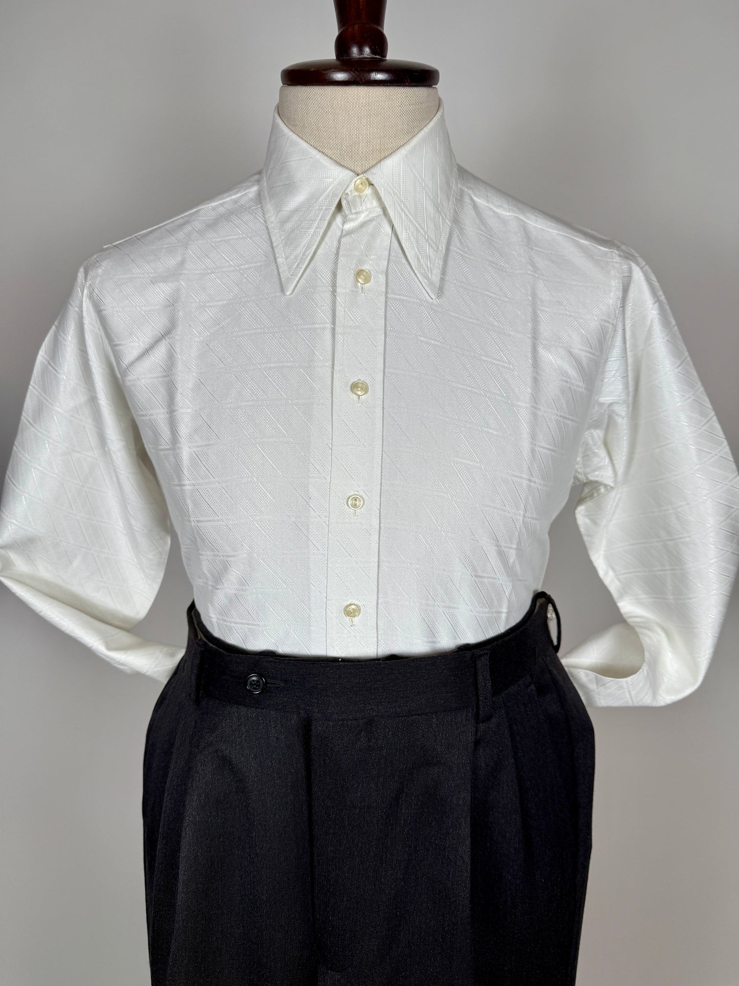 Camicia bianca anni ‘70 jacquard con collo italiano - S collo 39