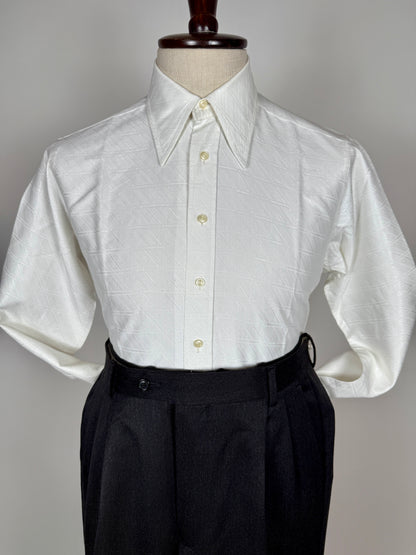 Camicia bianca anni ‘70 jacquard con collo italiano - S collo 39