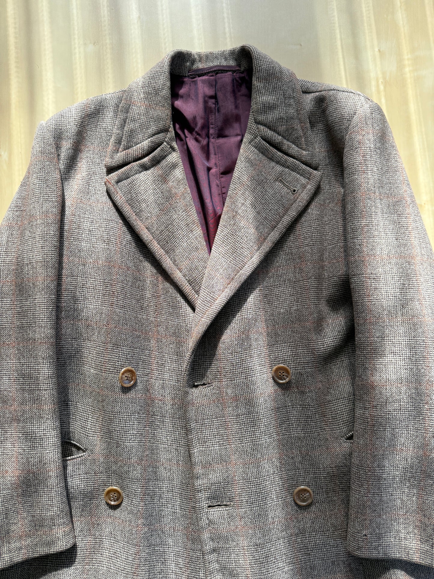 Cappotto doppiopetto sartoriale anni ‘50/‘60 glen check tabacco - tg. 44-46