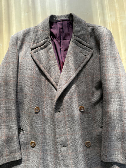 Cappotto doppiopetto sartoriale anni ‘50/‘60 glen check tabacco - tg. 44-46