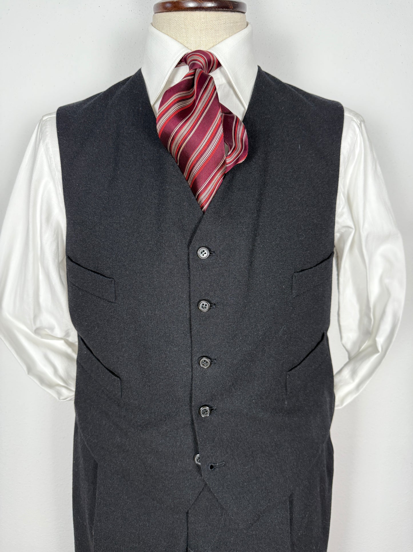 Completo 3 pezzi sartoriale anni ‘60/‘70 in flanella antracite - tg. 50