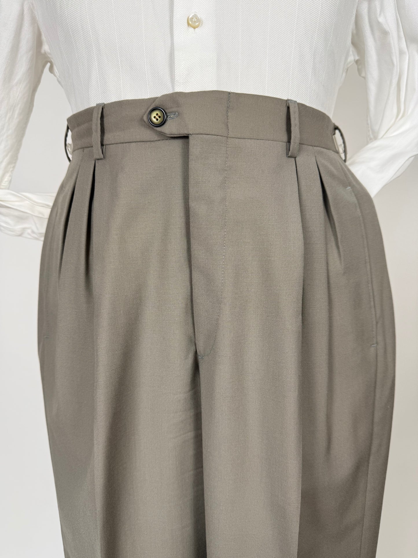 Pantaloni anni '80 fresco lana verde salvia 3 pinces - tg. 46