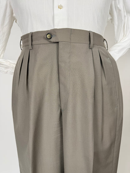 Pantaloni anni '80 fresco lana verde salvia 3 pinces - tg. 46