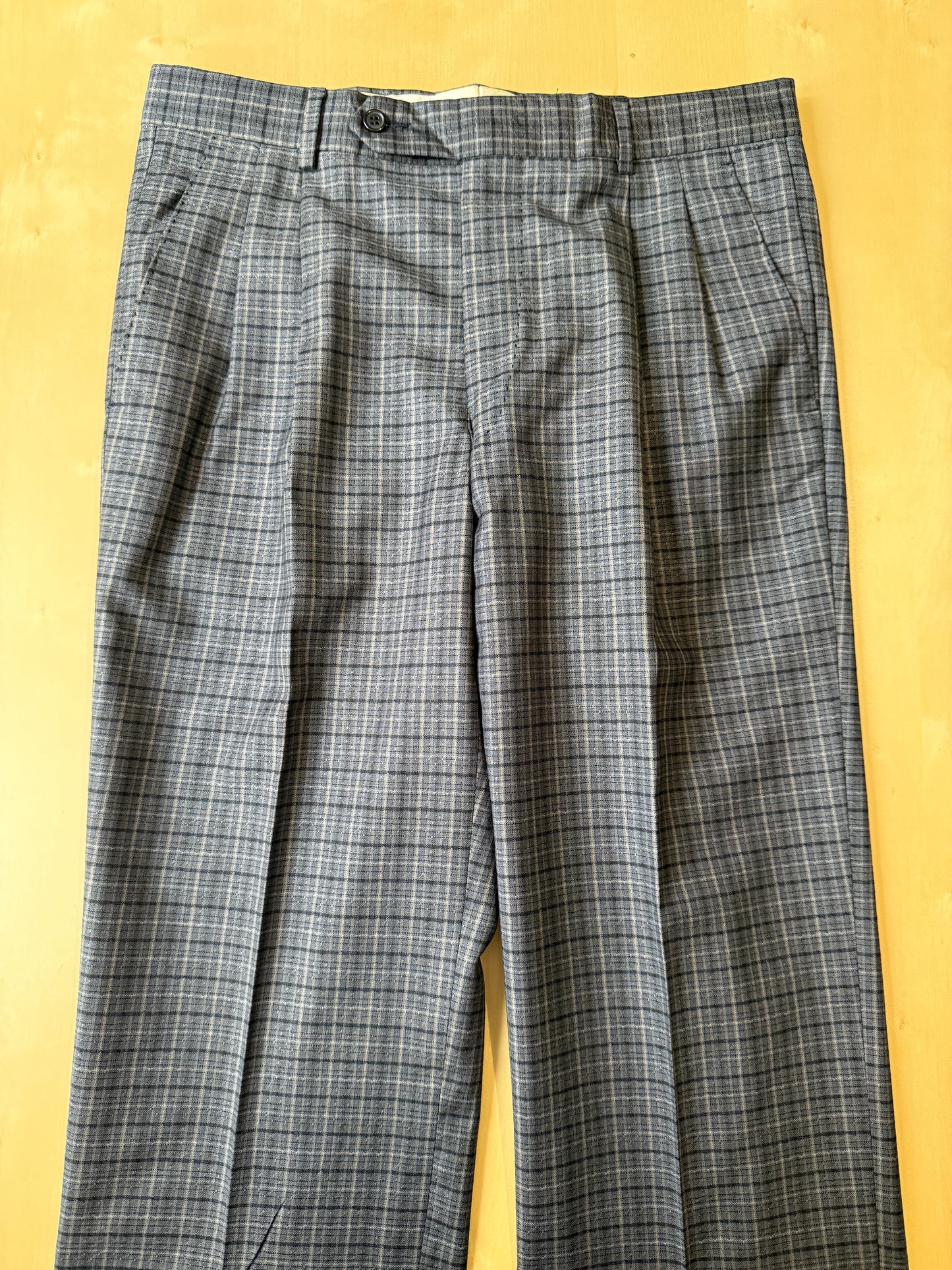 Pantalone in fresco lana anni '70/'80 a quadri blu (NOS) - tg. 46