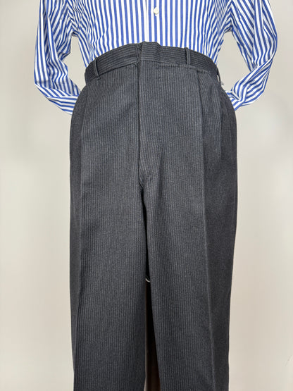 Completo 3 pezzi anni ‘60 sartoriale flanella antracite gessato - tg. 50