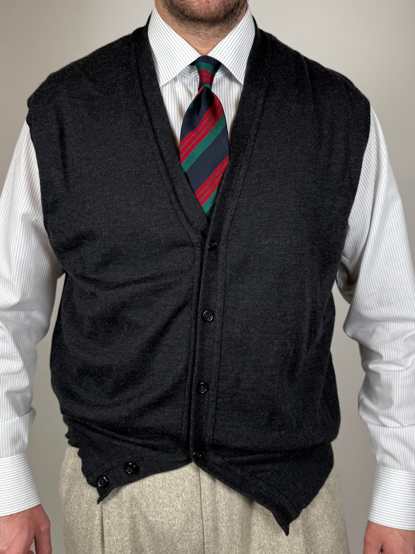 Gilet cardigan antracite in pura lana merino - XL (54-56)