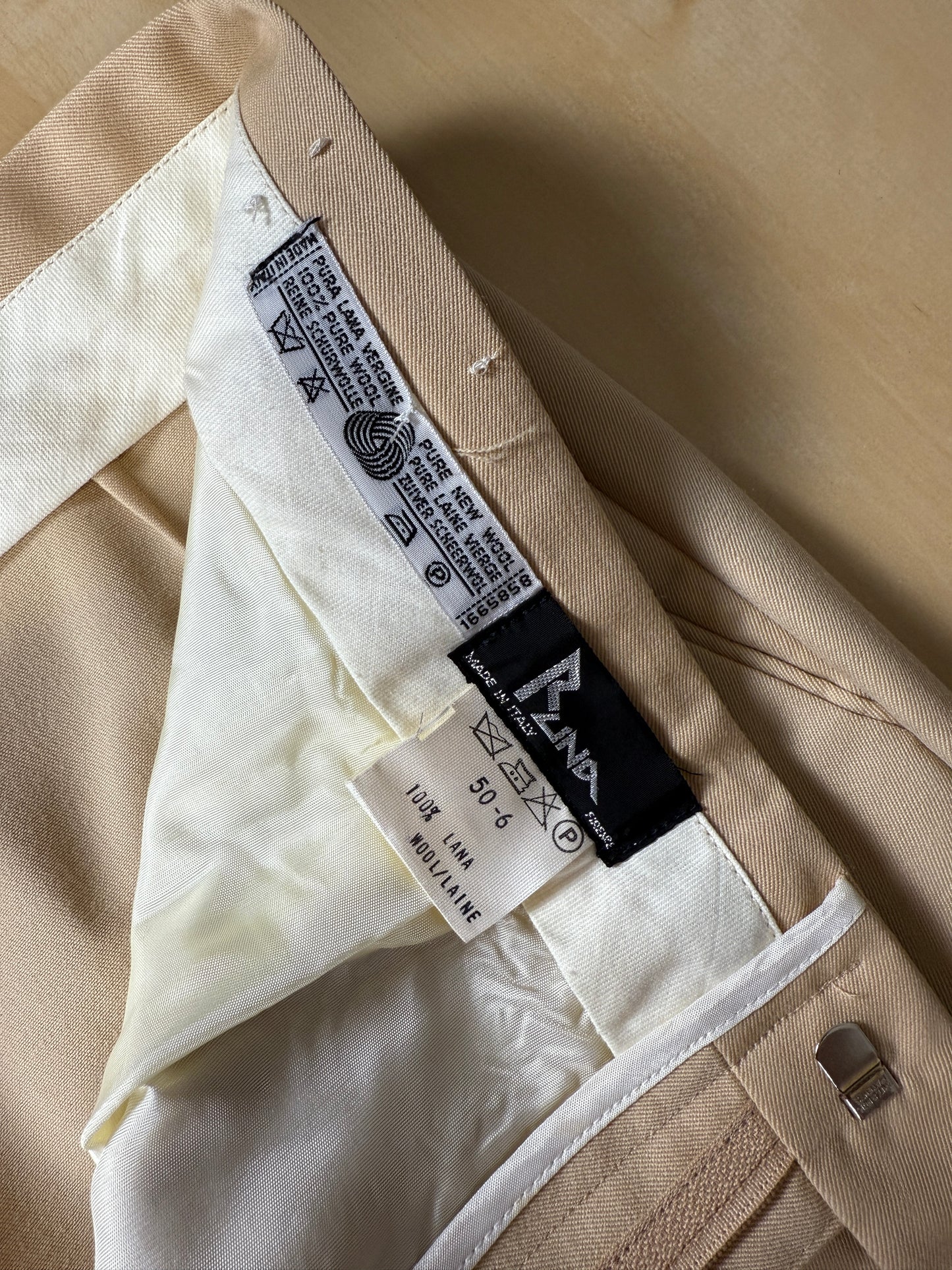 Pantaloni anni ‘70/'80 in twill di lana beige (NOS) - tg. 50