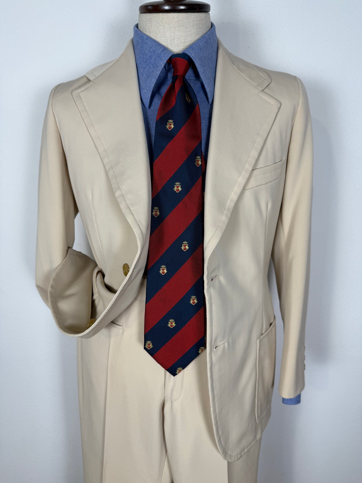 Completo sartoriale anni '70 a zampa in twill color panna - tg. 44/46