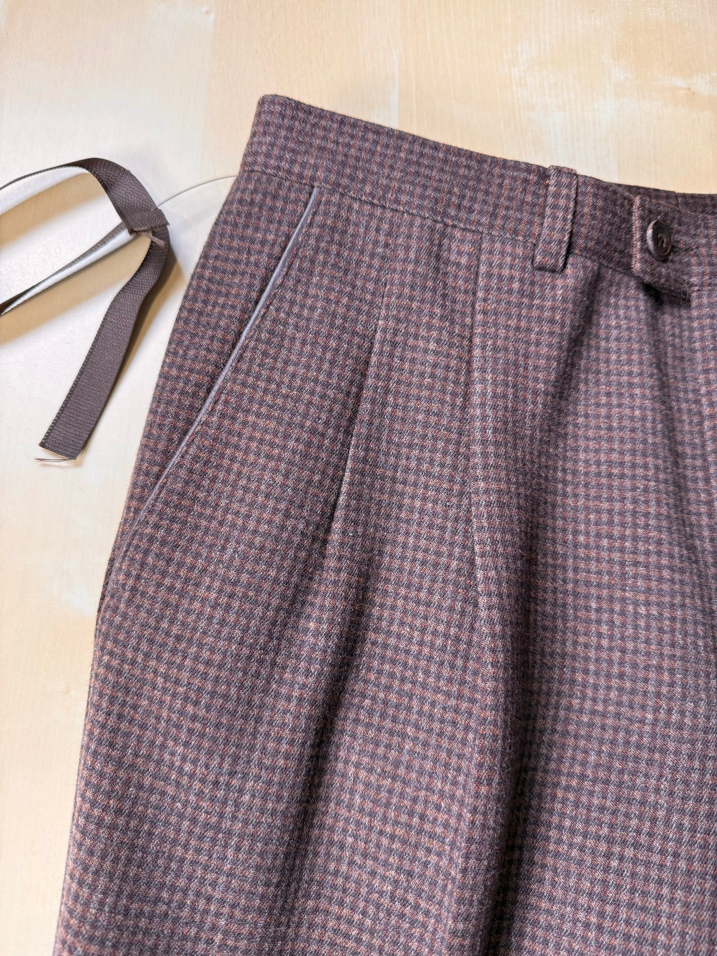 Pantaloni anni ‘70/‘80 flanella quadretti marrone ruggine (NOS) - tg. 44