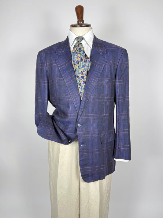 Giacca in lino tartan viola anni '80 - tg. 52