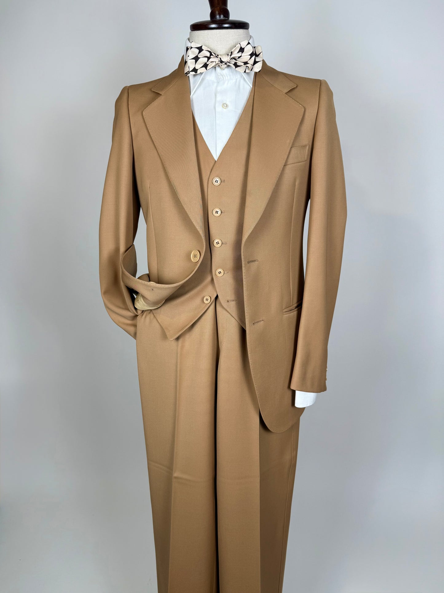 Completo 3 pezzi anni ‘70 twill pettinato beige - tg. 44
