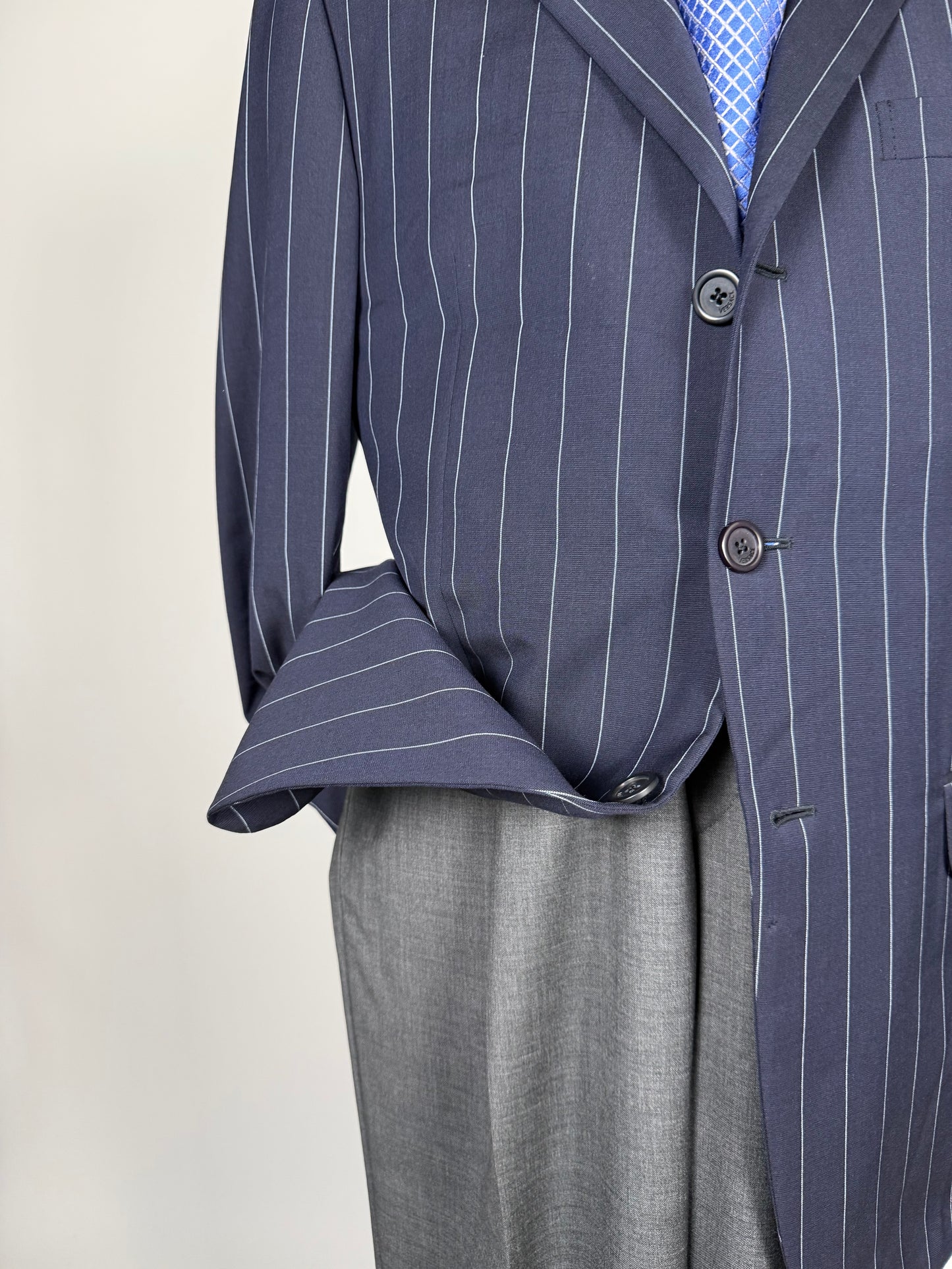 Giacca Gianni Versace anni '90 fresco lana blu gessato - tg. 52