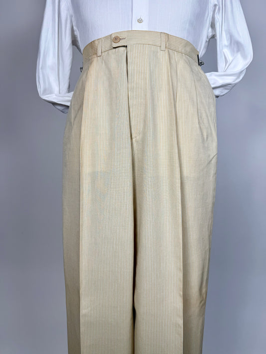 Pantaloni anni ‘80 tela di cotone a righe giallo pastello (NOS) - tg. 48