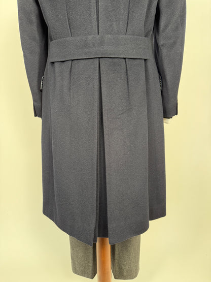 Cappotto in puro cammello blu con soffietto e martingala - tg. 48-52