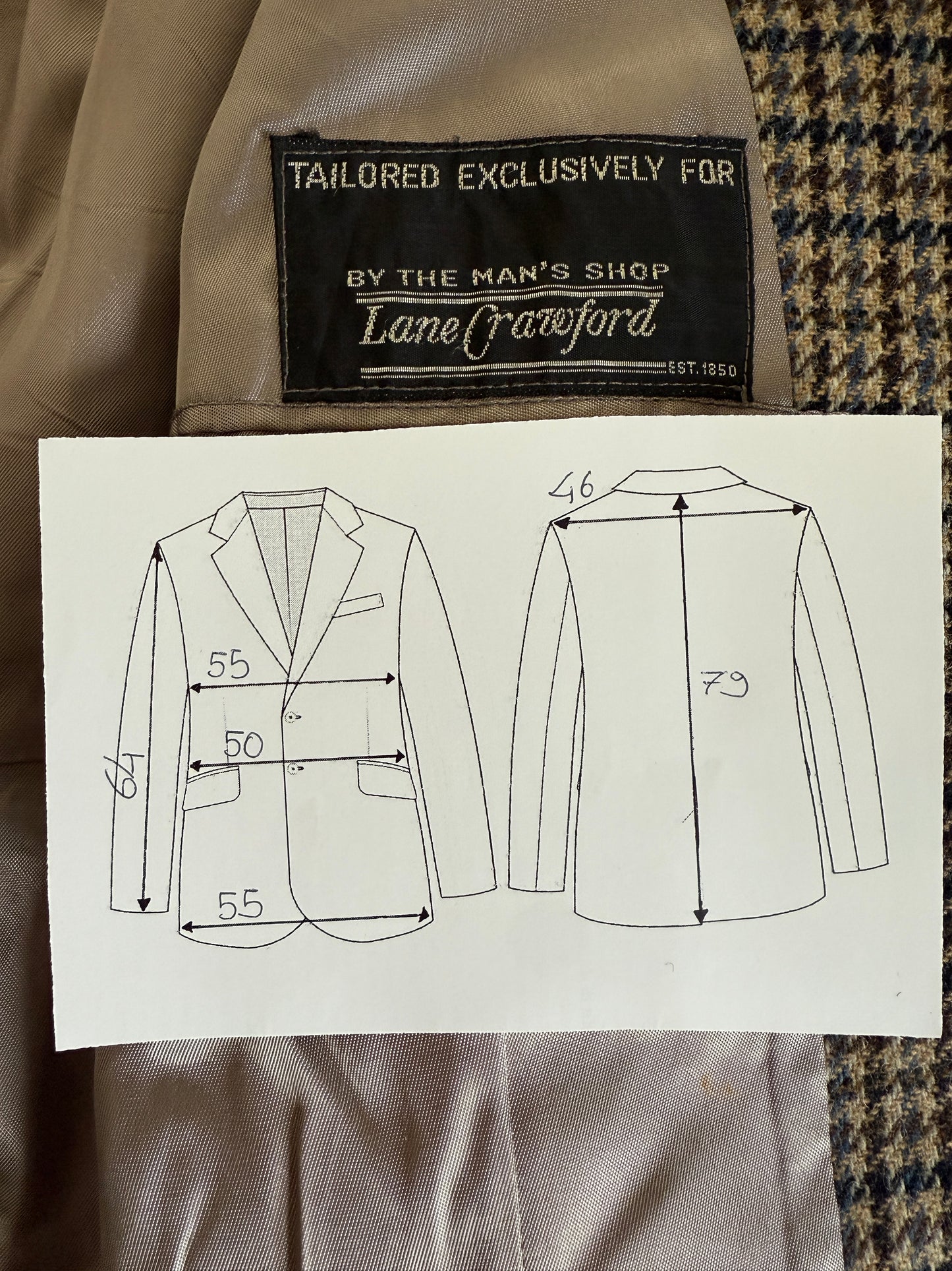 Giacca tweed pied-de-poule Lane Crawford Hong Kong anni ‘60/‘70 - tg. 48/50