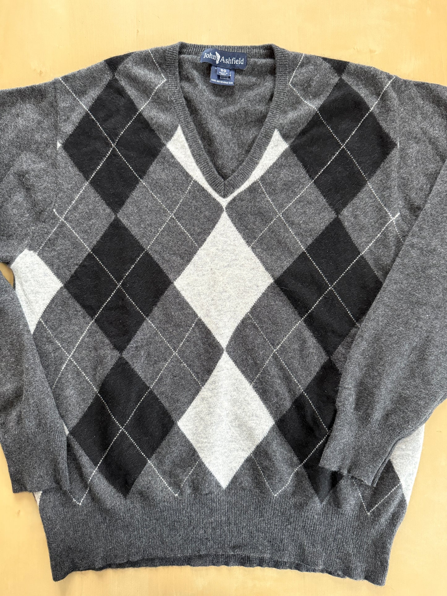 Pullover 100% cashmere grigio rombi - M