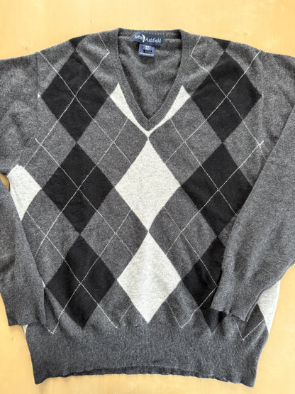 Pullover 100% cashmere grigio rombi - M