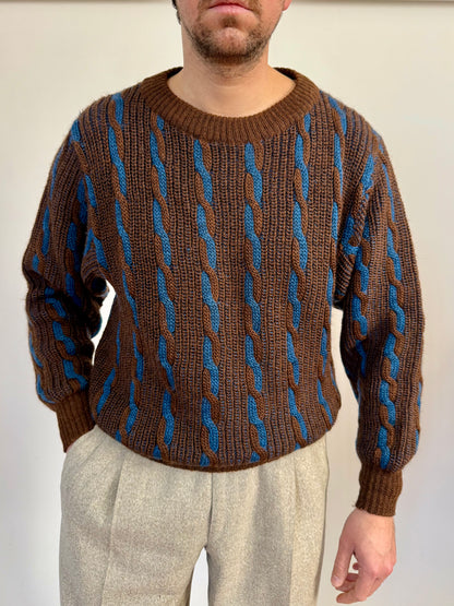 Maglione vintage a trecce in lana e mohair - L