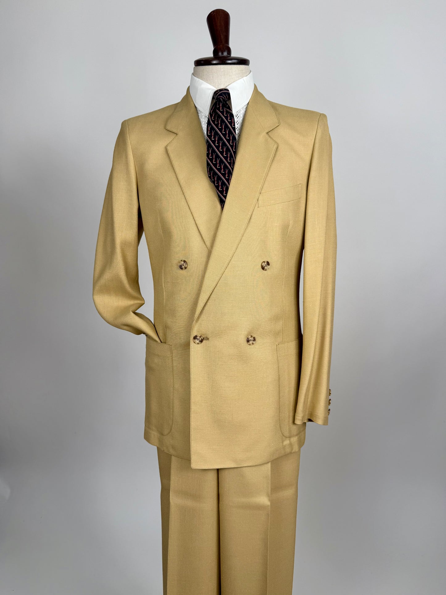 Completo doppiopetto estivo anni ‘70 in misto lino beige - tg. 44/46