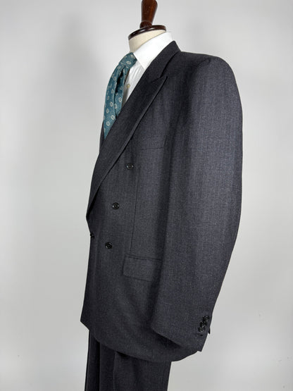 Completo Brioni doppiopetto anni '80 flanella antracite gessato - tg. 56