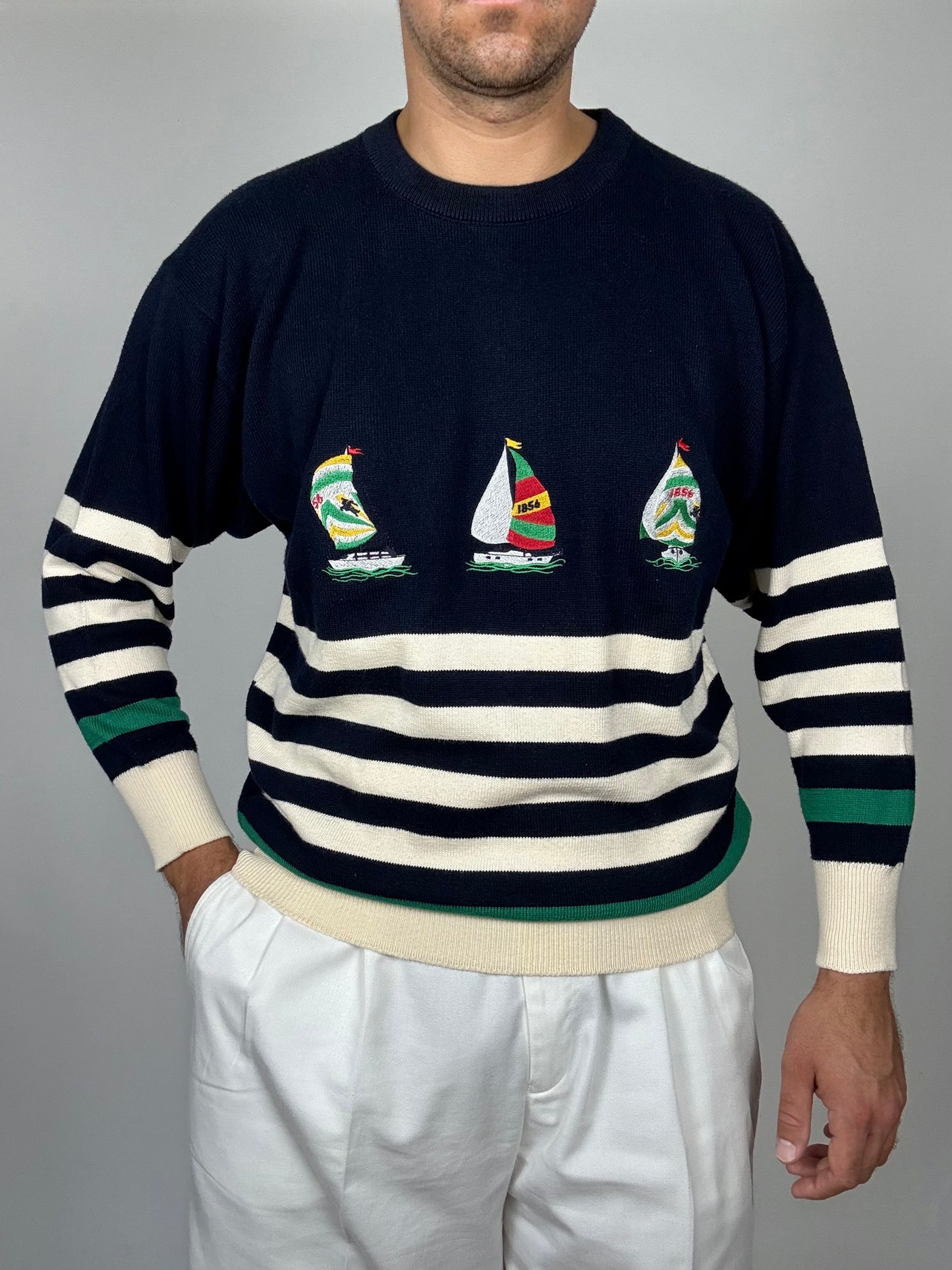 Pullover Burberrys in cotone anni '80 con barche a vela - M/L