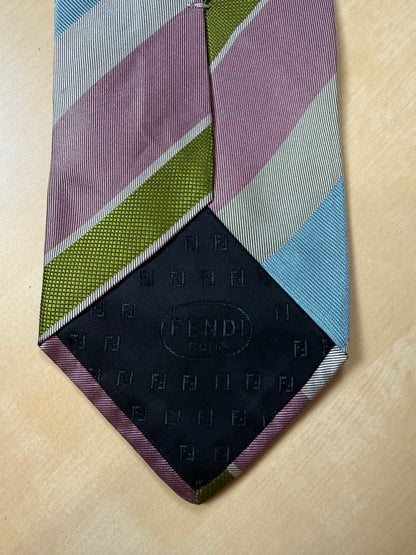 Cravatta Fendi regimental vintage azzurro verde grigio