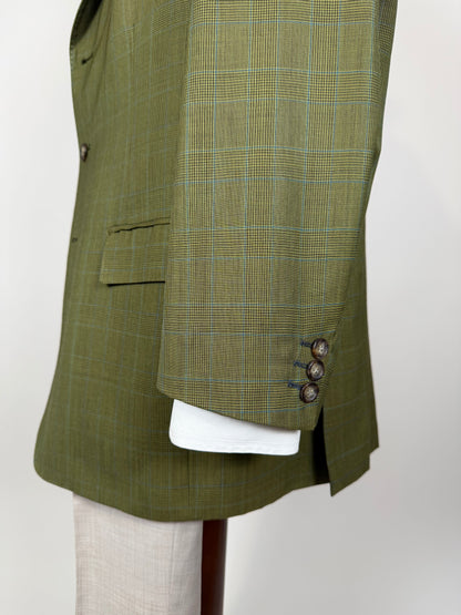 Giacca De Paz fresco lana verde glen check - tg. 52