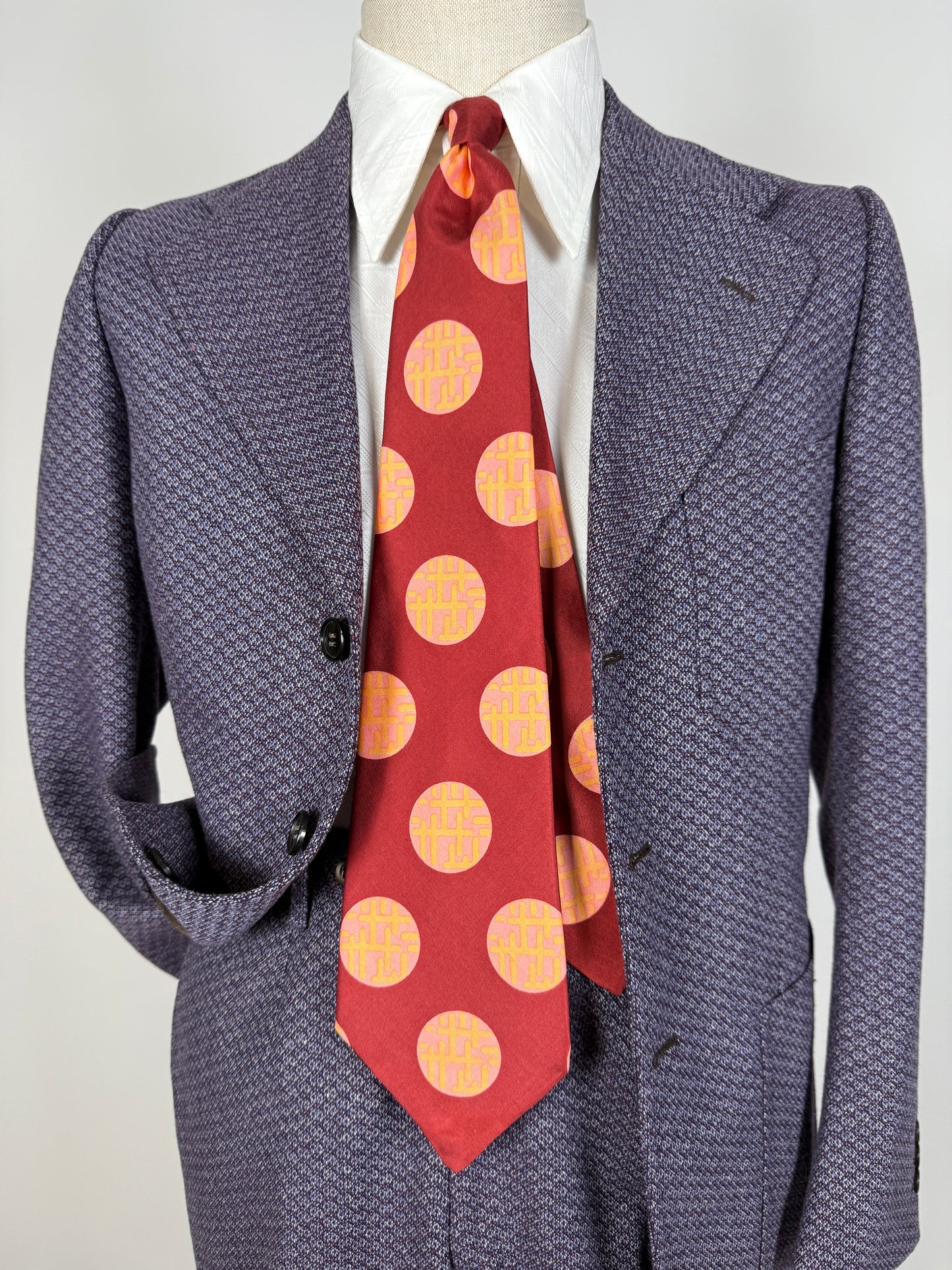 Cravatta anni ‘70 bordeaux cerchi rosa
