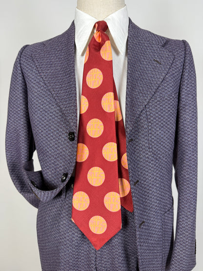 Cravatta anni ‘70 bordeaux cerchi rosa