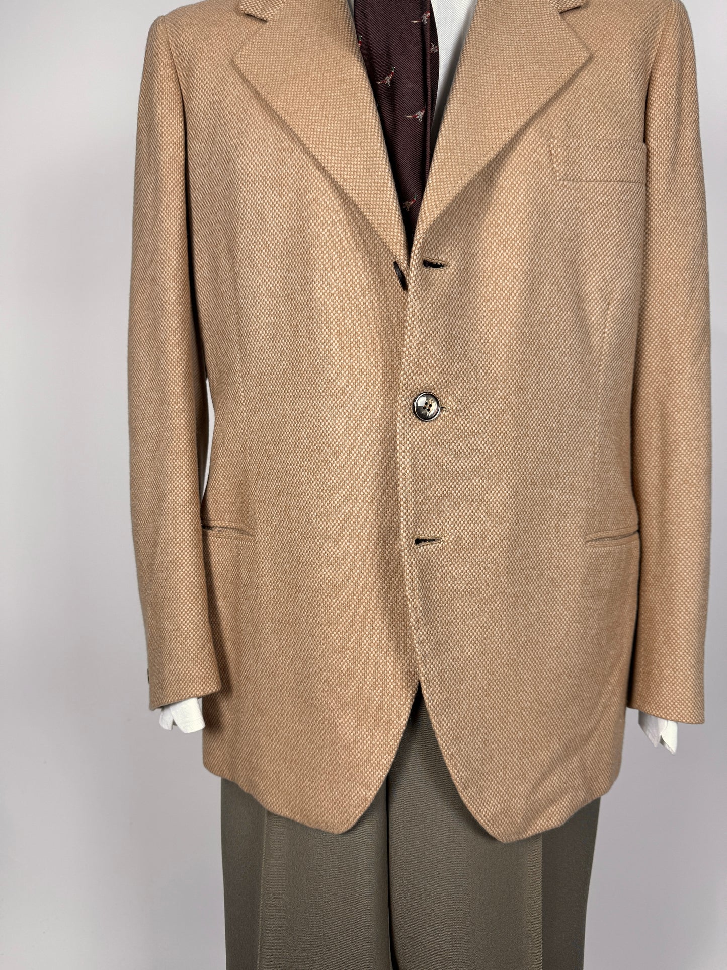 Giacca anni ‘60 sartoriale occhio di pernice color cammello - tg. 50/52