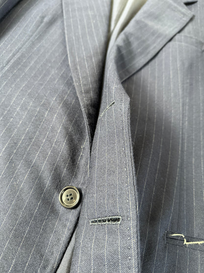 Giacca sartoriale anni ‘70 in flanella blu gessata (nuova) - tg. 50