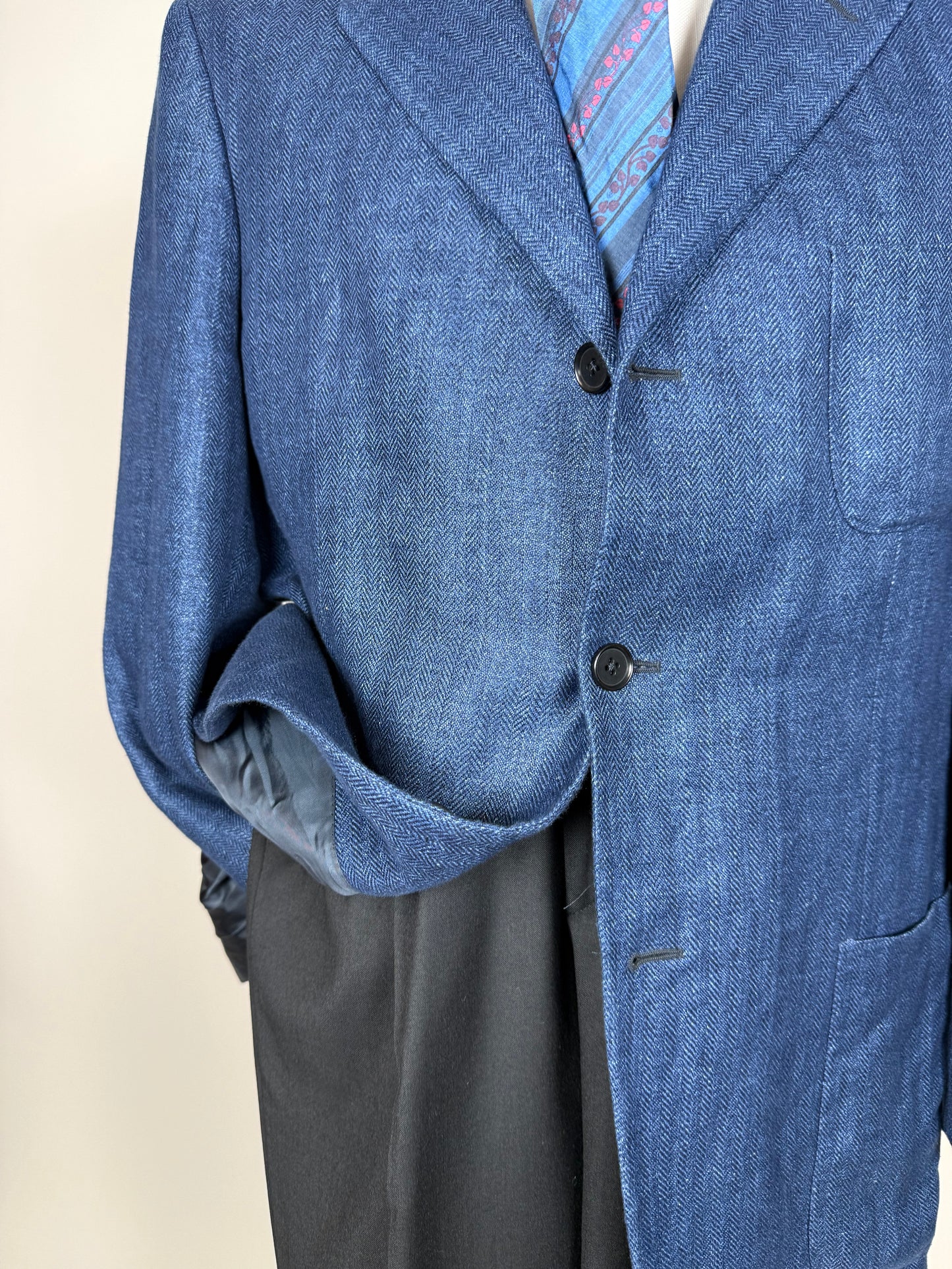 Giacca Isaia in puro lino spigato blu china - tg. 56