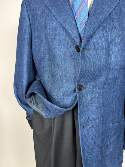 Giacca Isaia in puro lino spigato blu china - tg. 56