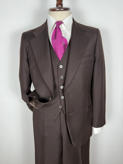 Completo 3 pezzi anni ‘70 a zampa in flanella marrone - tg. 44/46