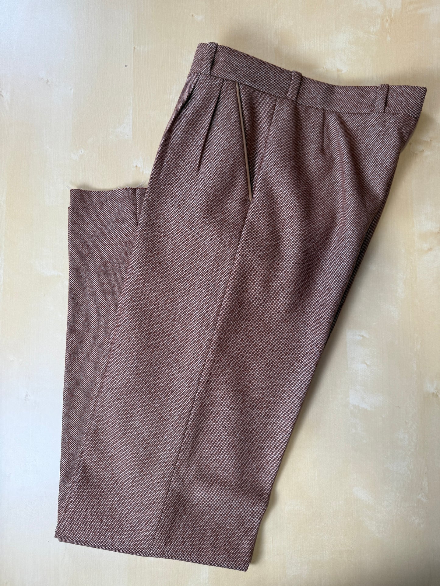 Pantalone sartoriale anni ‘70 in lana pesante rosso ruggine - tg. 44/46